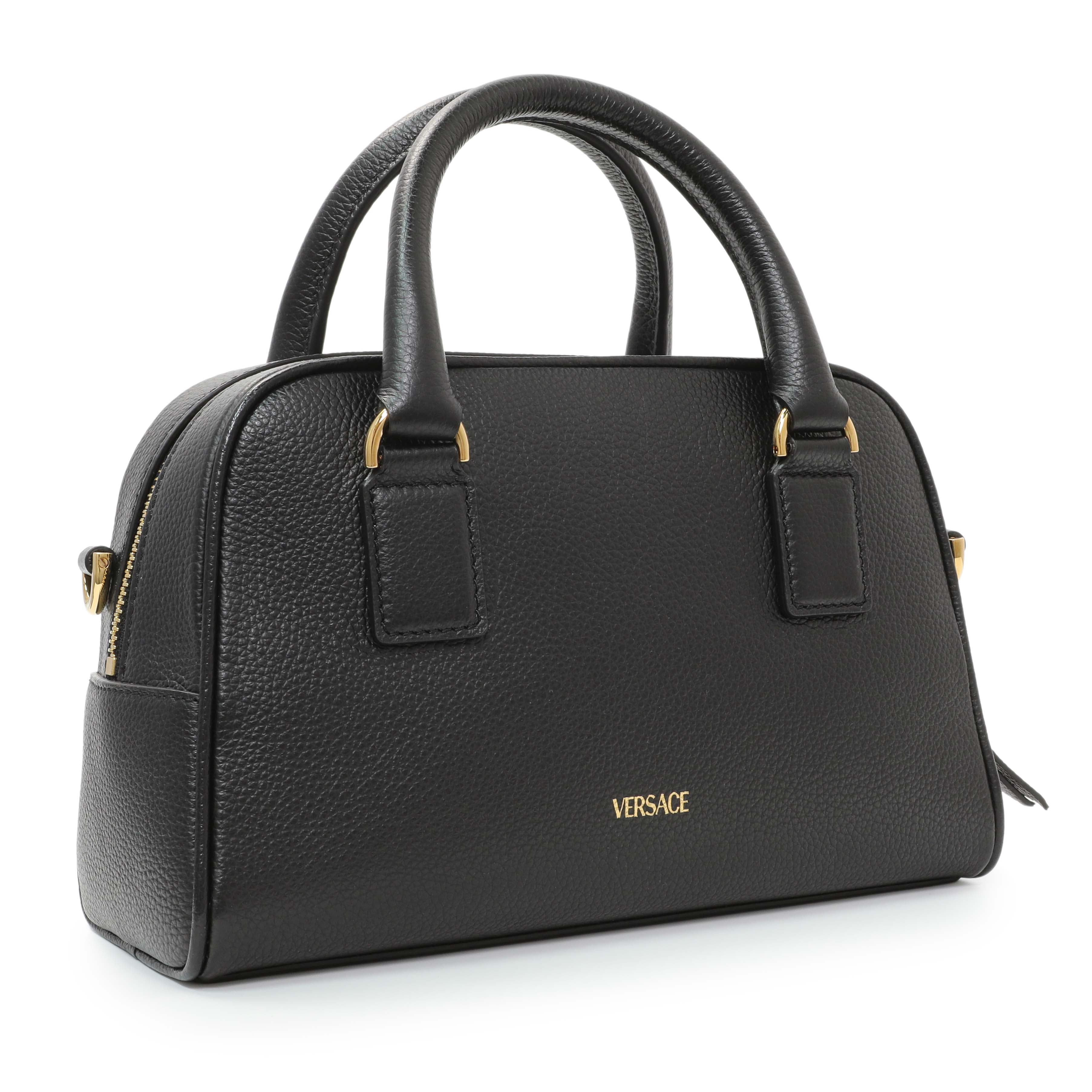 Versace Black Grained Calfskin Virtus Small Bowling Bag – Modaselle