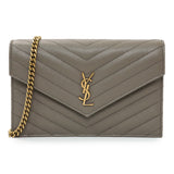 Saint Laurent Taupe Grey Grain De Poudre Envelope Chain Wallet Handbags Saint Laurent