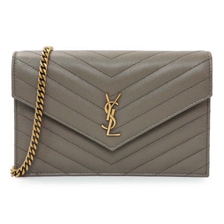 Saint Laurent Taupe Grey Grain De Poudre Envelope Chain Wallet Handbags Saint Laurent