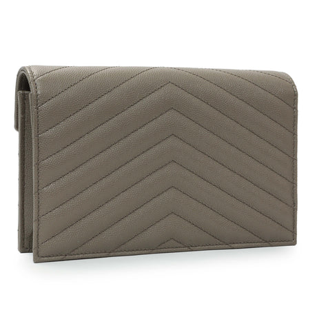 Saint Laurent Taupe Grey Grain De Poudre Envelope Chain Wallet Handbags Saint Laurent
