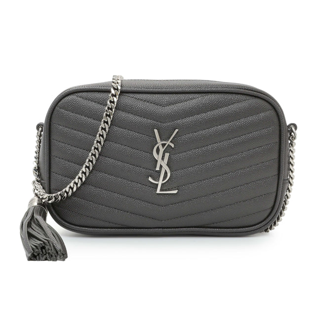 Saint Laurent Grey Grain De Poudre Matelasse Monogram Mini Lou Camera Bag Handbags Saint Laurent