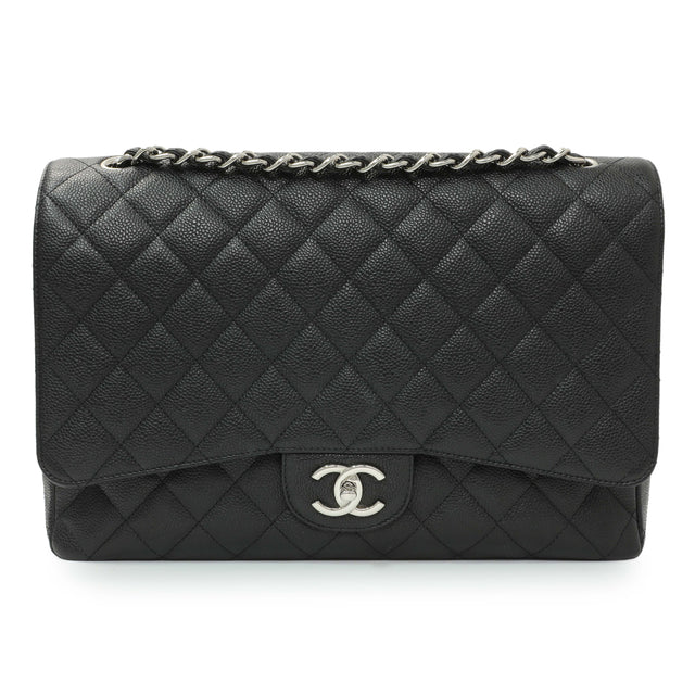 Chanel Black Quilted Caviar Maxi Double Flap Handbags Chanel