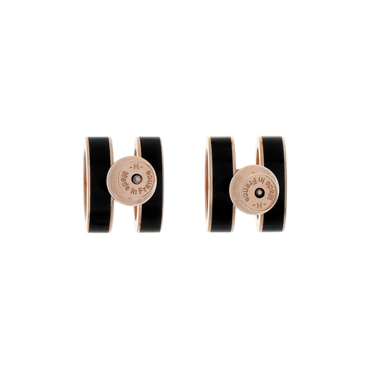 Hermes Rose Gold Black Lacquer Pop H Earrings Designer Jewellery Hermes