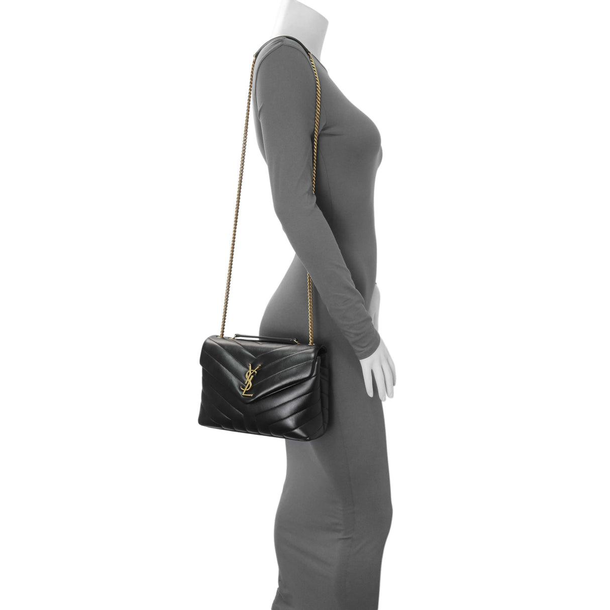 Saint Laurent Black Calfskin Y Quilted Monogram Small Loulou Chain Satchel Handbags Saint Laurent