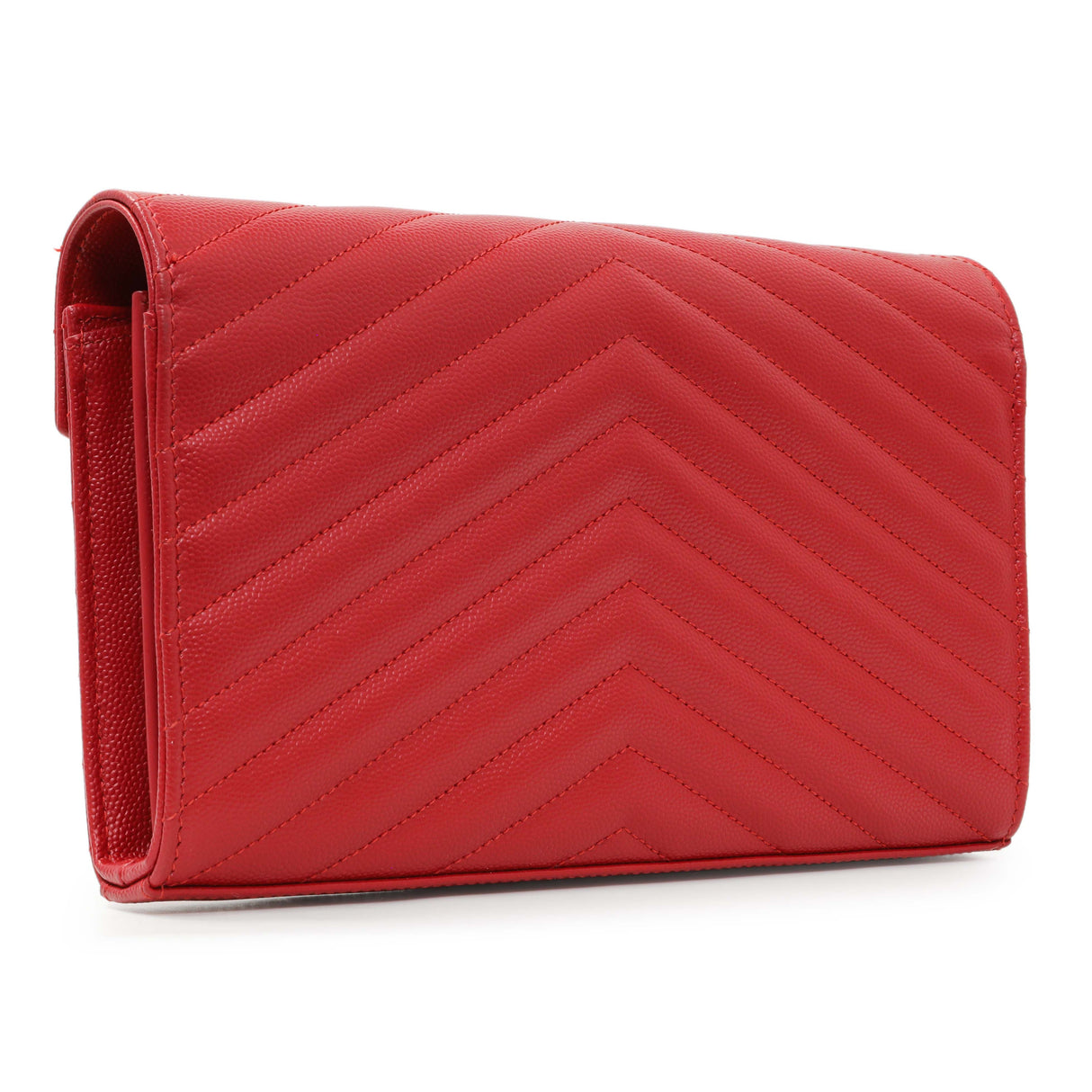 Saint Laurent Red Grain De Poudre Matelasse Chevron Monogram Chain Wallet Handbags Saint Laurent