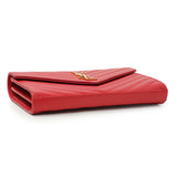 Saint Laurent Red Grain De Poudre Matelasse Chevron Monogram Chain Wallet Handbags Saint Laurent