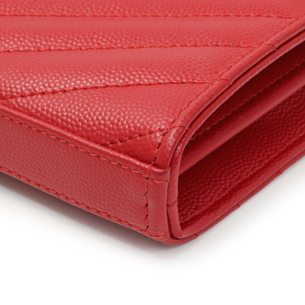 Saint Laurent Red Grain De Poudre Matelasse Chevron Monogram Chain Wallet Handbags Saint Laurent