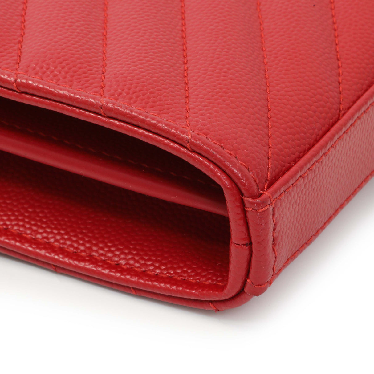Saint Laurent Red Grain De Poudre Matelasse Chevron Monogram Chain Wallet Handbags Saint Laurent