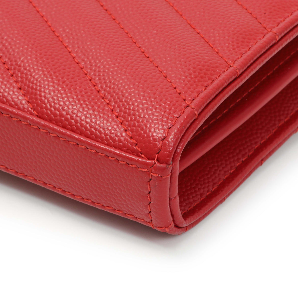 Saint Laurent Red Grain De Poudre Matelasse Chevron Monogram Chain Wallet Handbags Saint Laurent