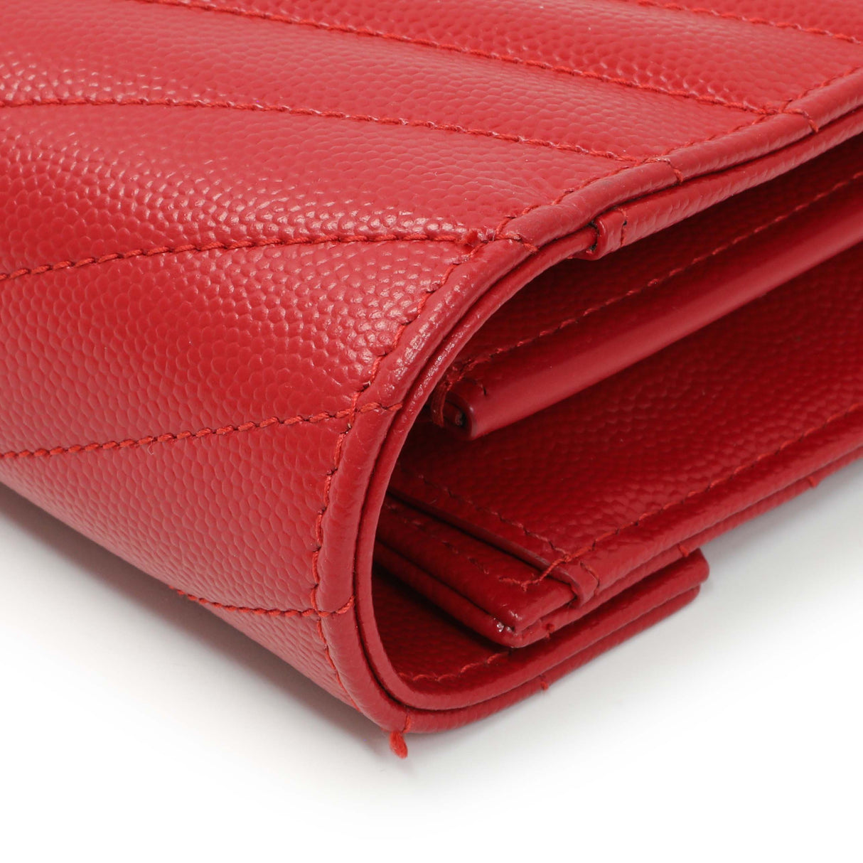 Saint Laurent Red Grain De Poudre Matelasse Chevron Monogram Chain Wallet Handbags Saint Laurent