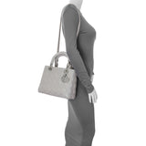 Christian Dior Grey Lambskin Cannage Medium Lady Dior Handbags Christian Dior