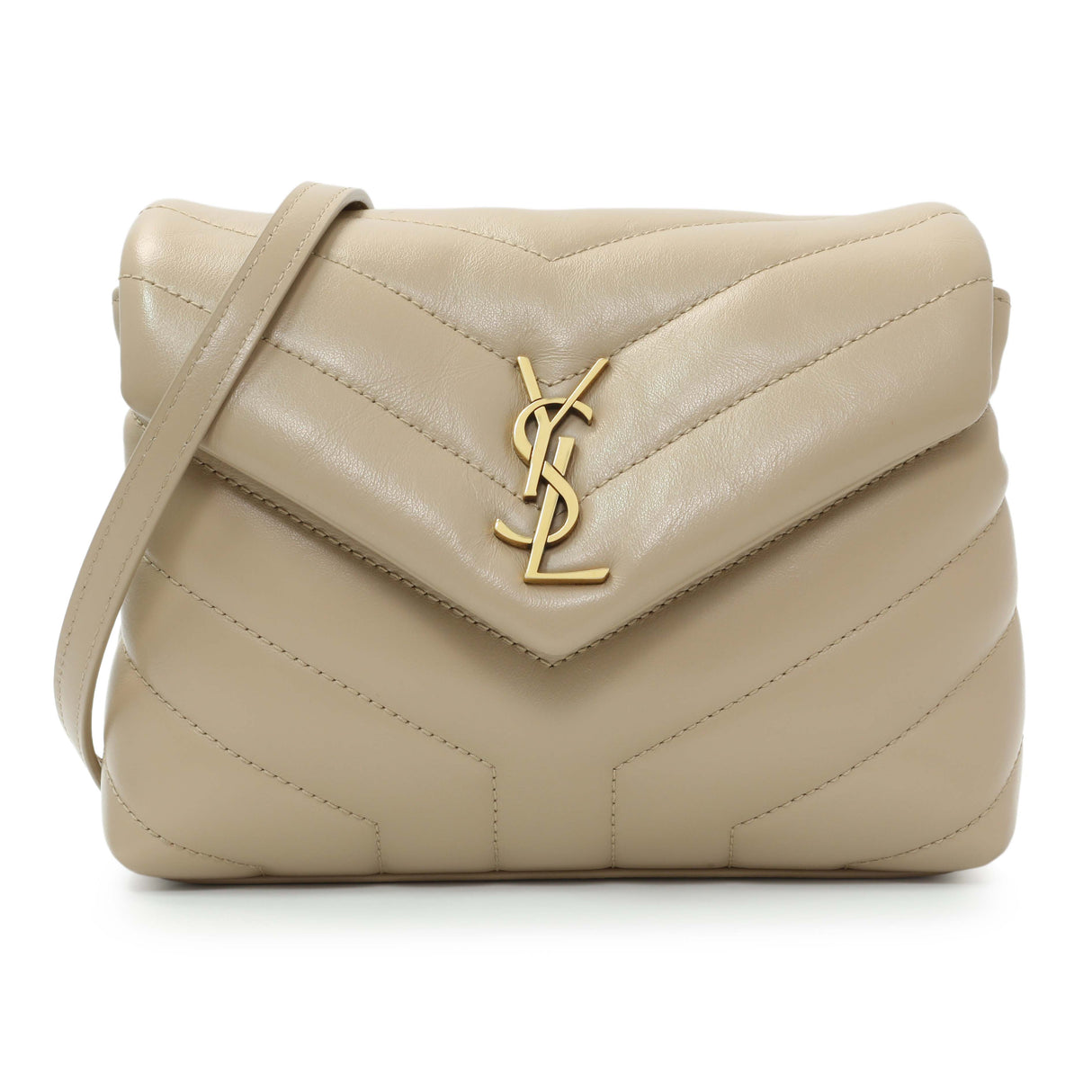 Saint Laurent Beige Calfskin Monogram Toy Loulou Crossbody Handbags Saint Laurent