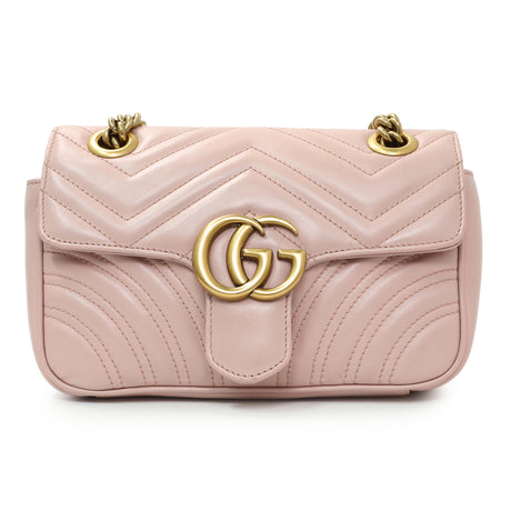 Gucci Pink Calfskin Mini GG Marmont Shoulder Bag