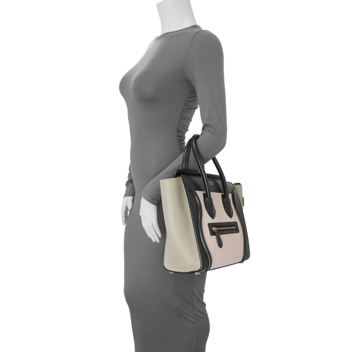 Celine Tri-Color Calfskin Micro Luggage Tote Handbags Celine