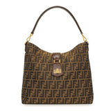 Fendi Tobacco Zucca Vitello Artic Small Clasp Top Hobo Bag