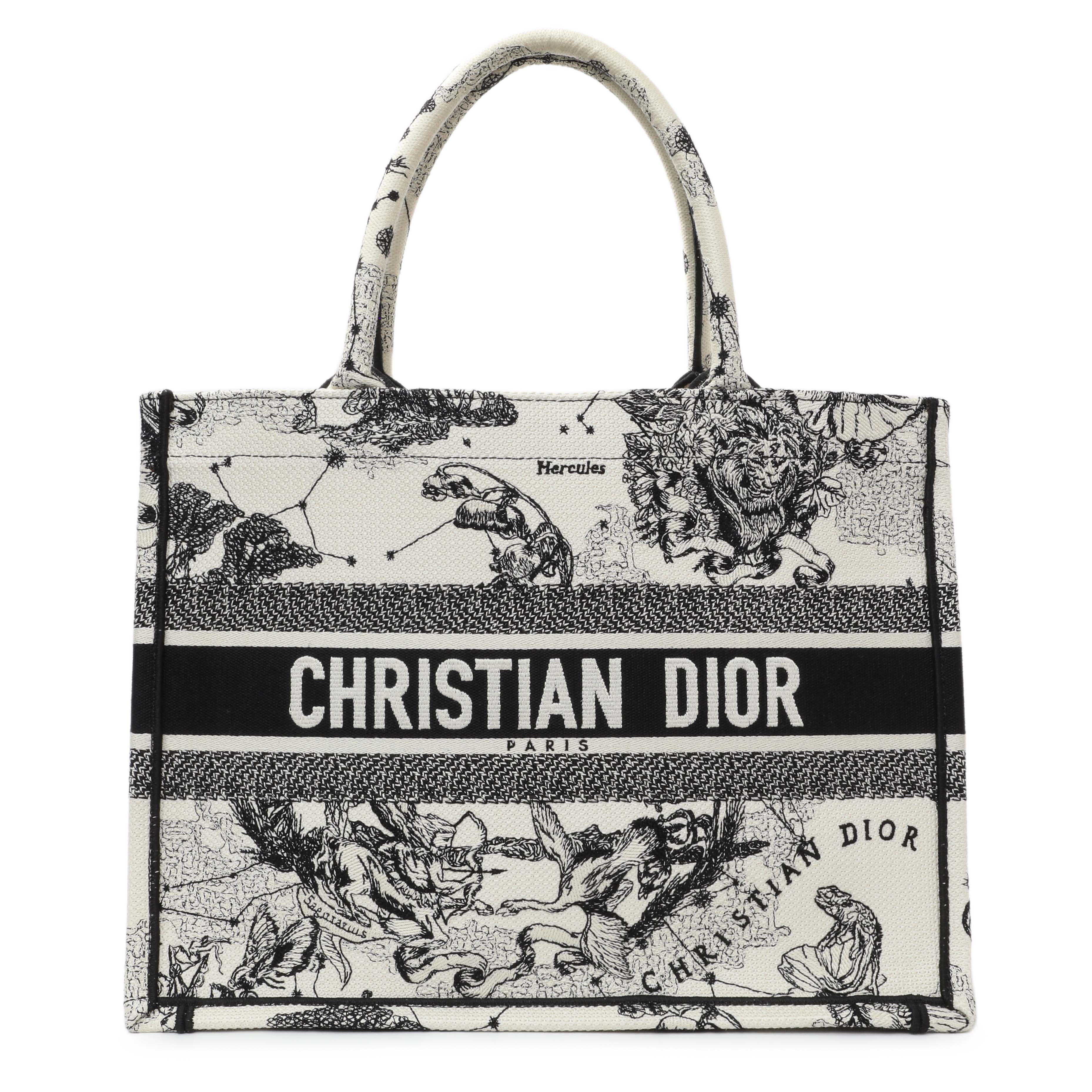 Christian Dior Latte and Black Canvas Embroidered Zodiac Toile de