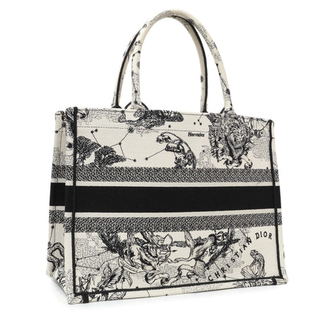 Christian Dior Latte and Black Canvas Embroidered Zodiac Toile de Jouy Medium Book Tote