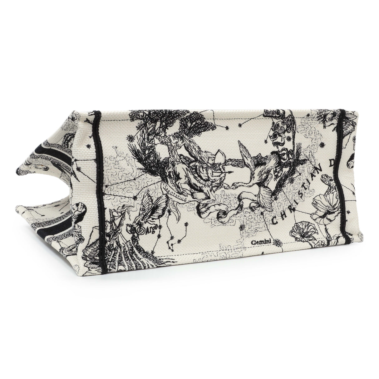 Christian Dior Latte and Black Canvas Embroidered Zodiac Toile de Jouy Medium Book Tote
