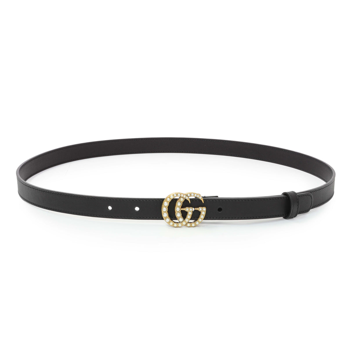 Gucci Black Cream Moon Calfskin Pearl Double G 20mm Belt Accessories Gucci