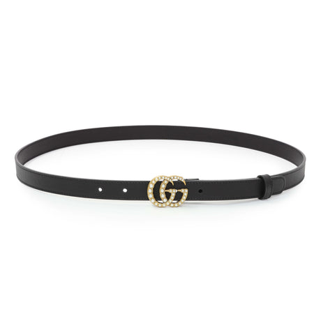 Gucci Black Cream Moon Calfskin Pearl Double G 20mm Belt Accessories Gucci