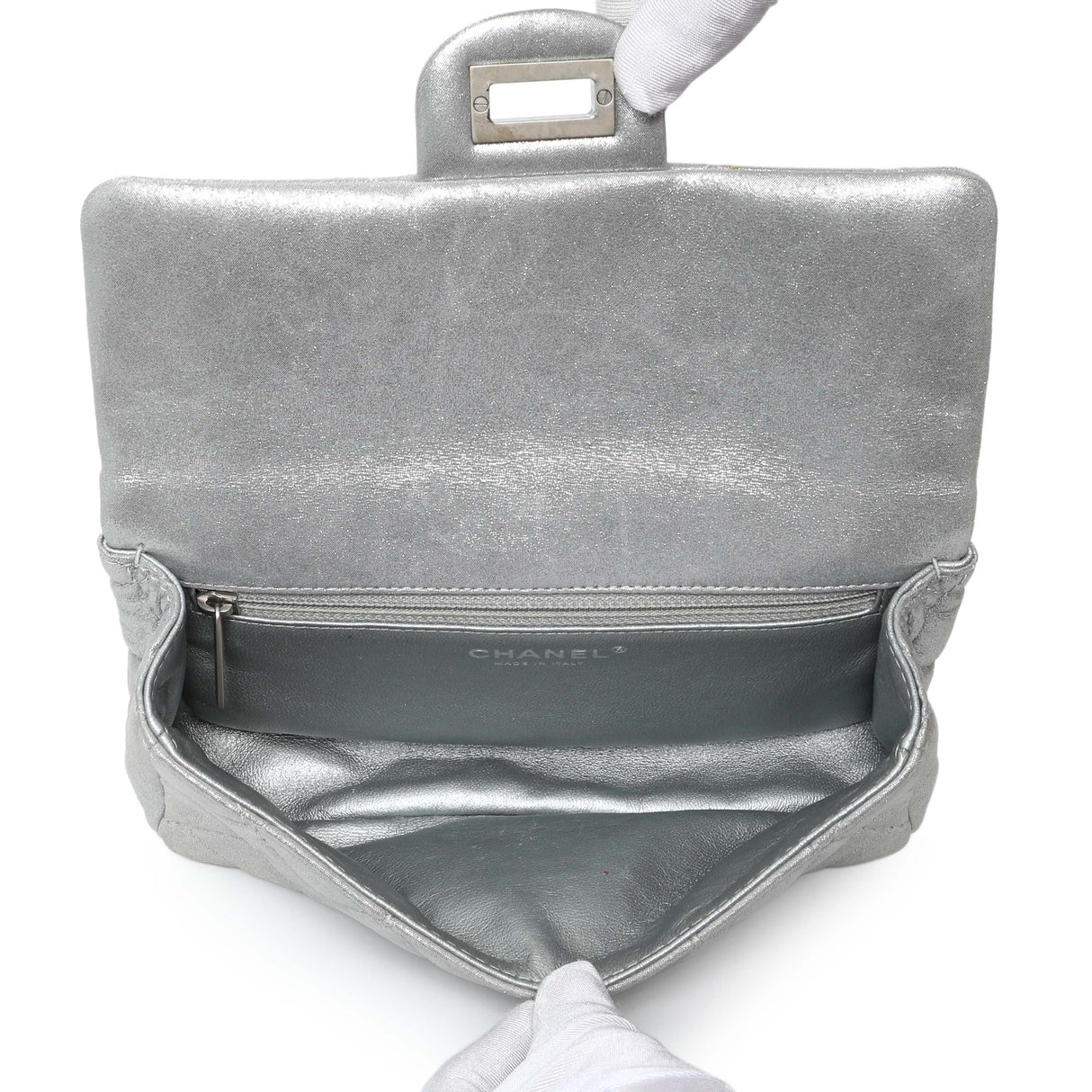 Chanel Silver Iridescent Calfskin Roll Reissue Clutch Handbags Chanel