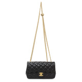 Chanel Black Mini Rectangular Flap Bag with Camellia Adjusting Chain Handbags Chanel