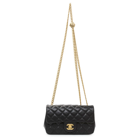 Chanel Black Mini Rectangular Flap Bag with Camellia Adjusting Chain Handbags Chanel