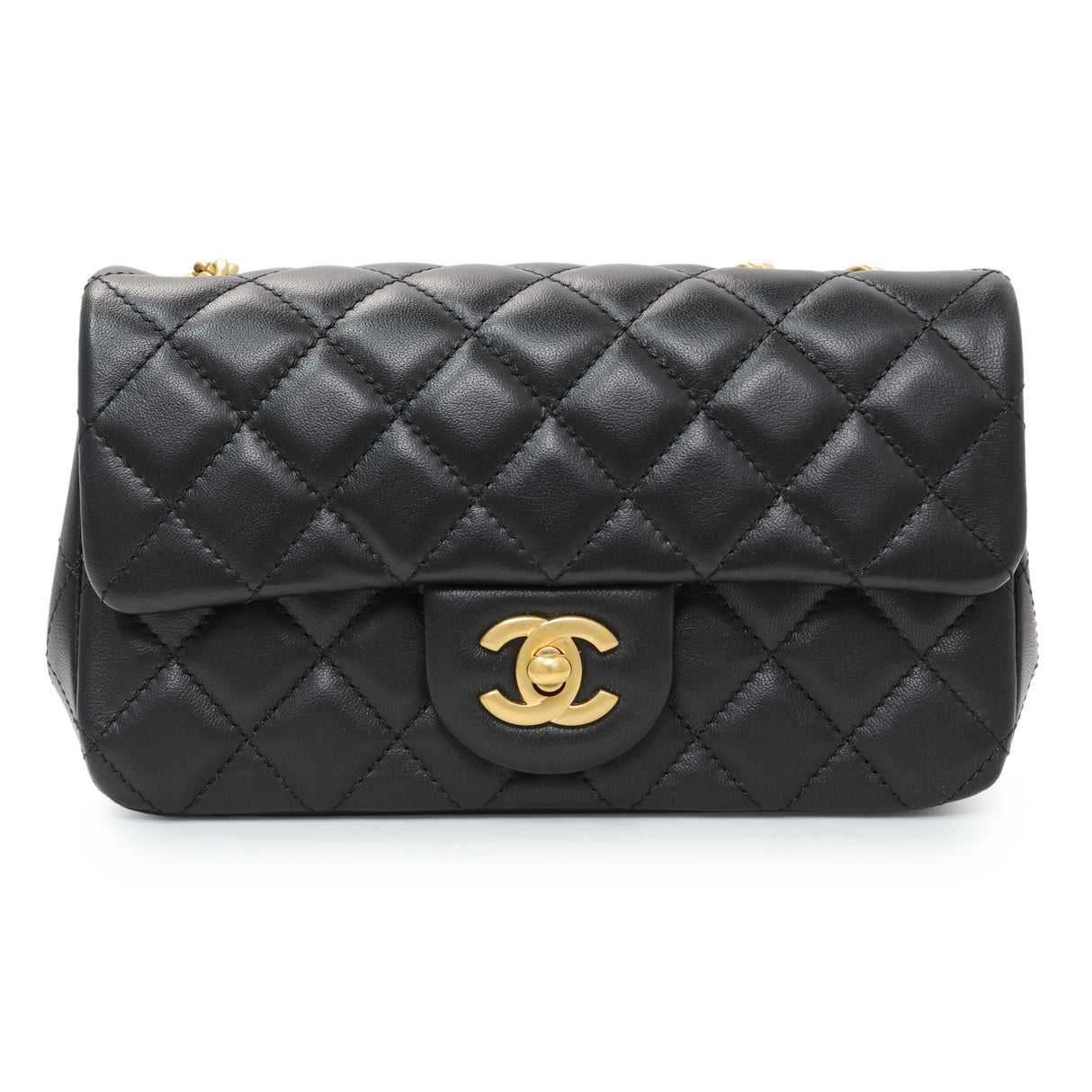 Chanel Black Mini Rectangular Flap Bag with Camellia Adjusting Chain Handbags Chanel