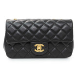 Chanel Black Mini Rectangular Flap Bag with Camellia Adjusting Chain Handbags Chanel
