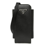 Prada Black Saffiano Triangle Lanyard Phone Case