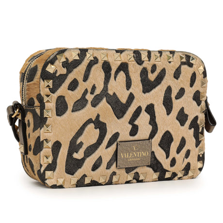 Valentino Calf Hair Leopard Rockstud Camera Crossbody