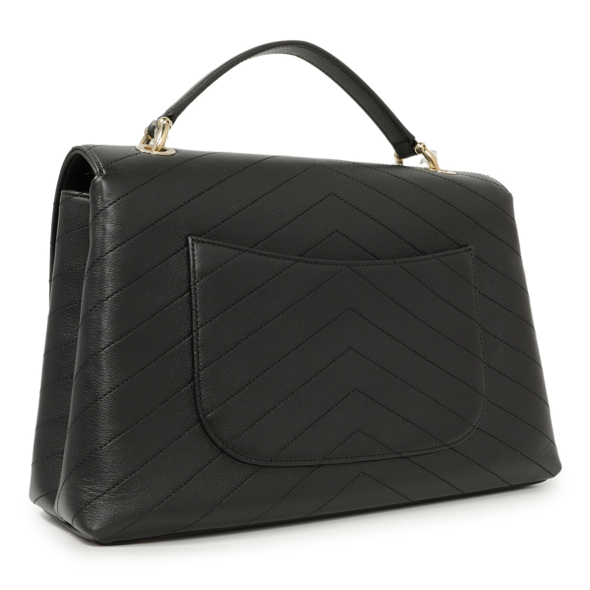 Chanel Black Calfskin Medium Chevron Chic Top Handle Flap