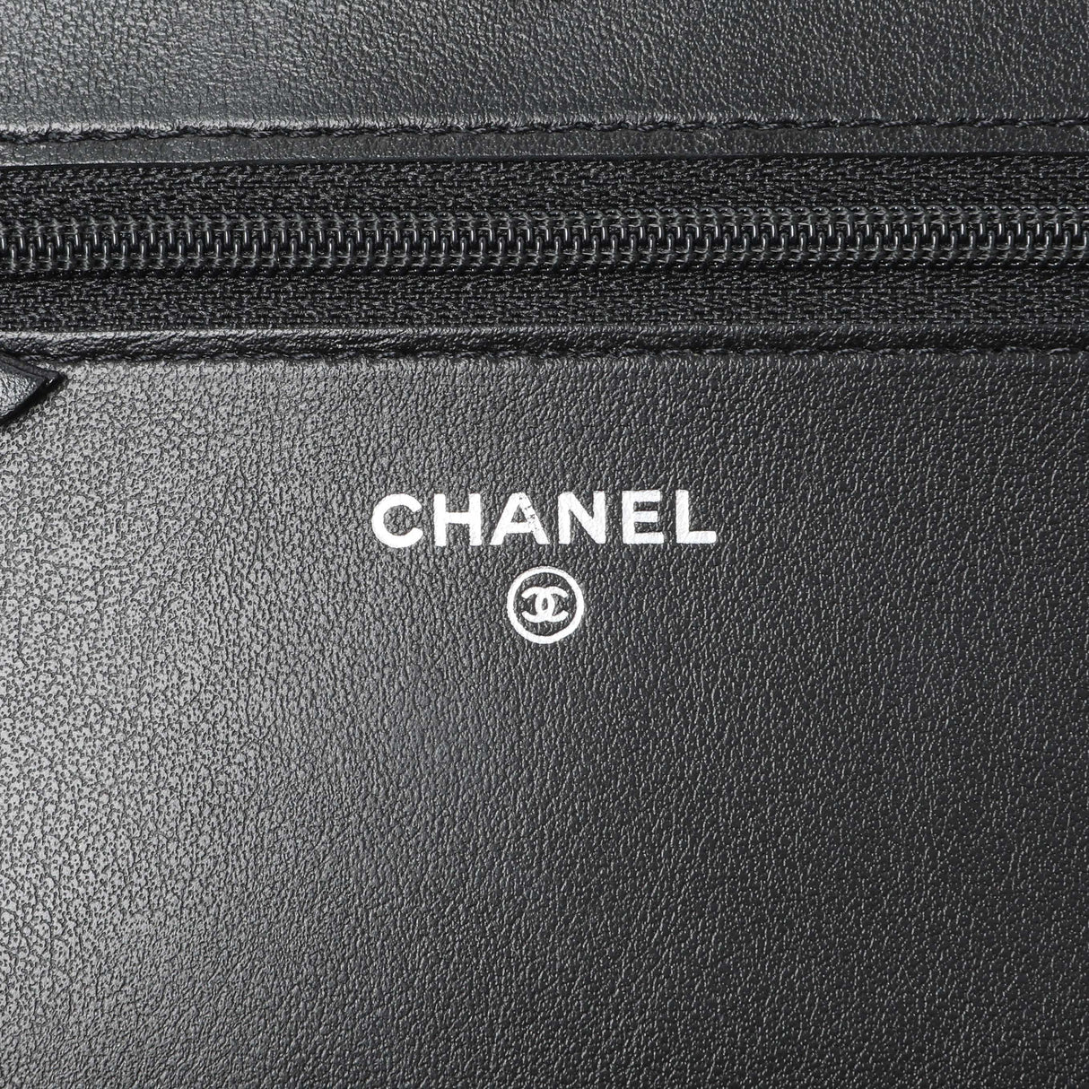 Chanel Black Grained Calfskin Chevron Quilted Boy Wallet On Chain Handbags Chanel