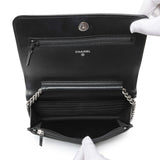 Chanel Black Grained Calfskin Chevron Quilted Boy Wallet On Chain Handbags Chanel