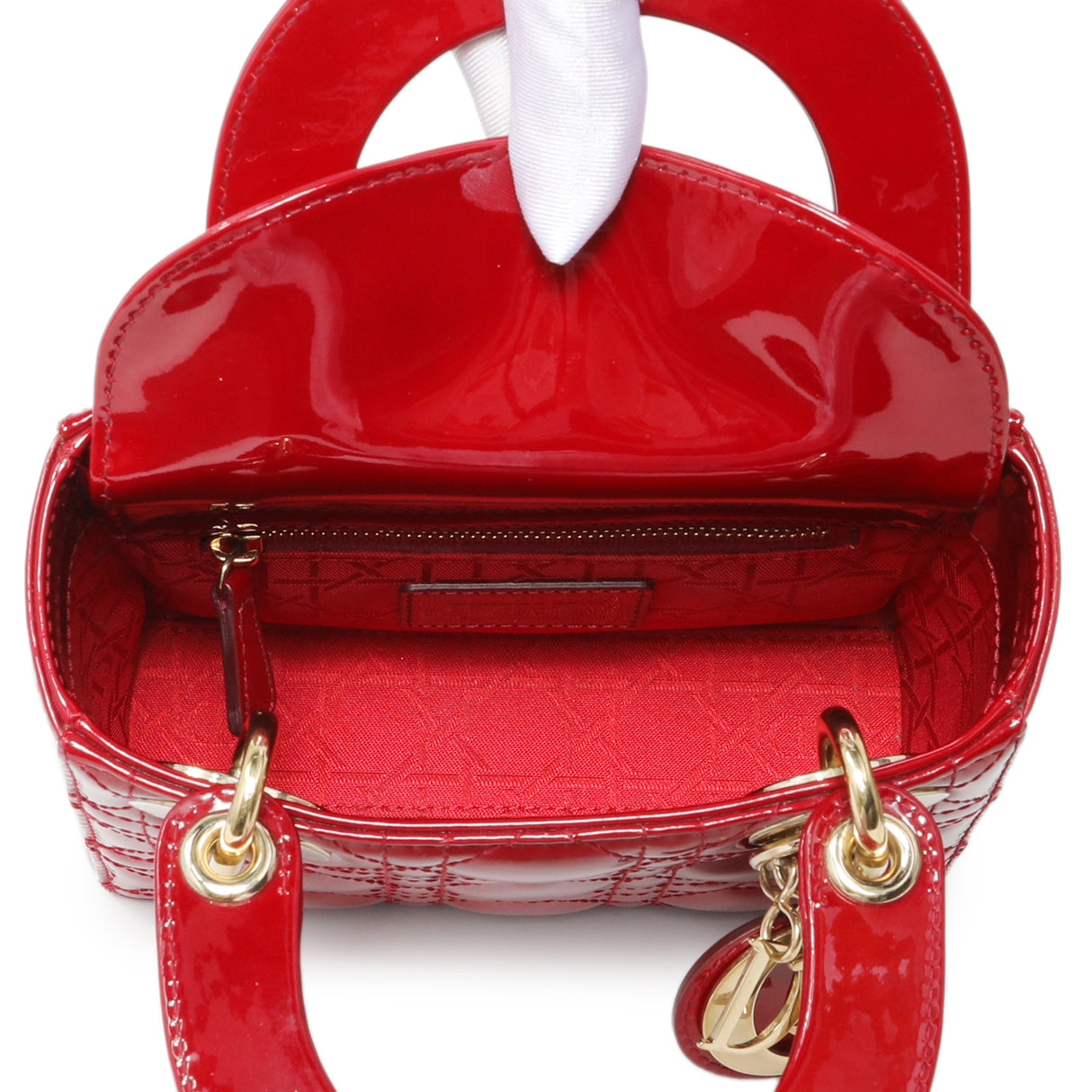 Christian Dior Red Patent Cannage Mini Lady Dior