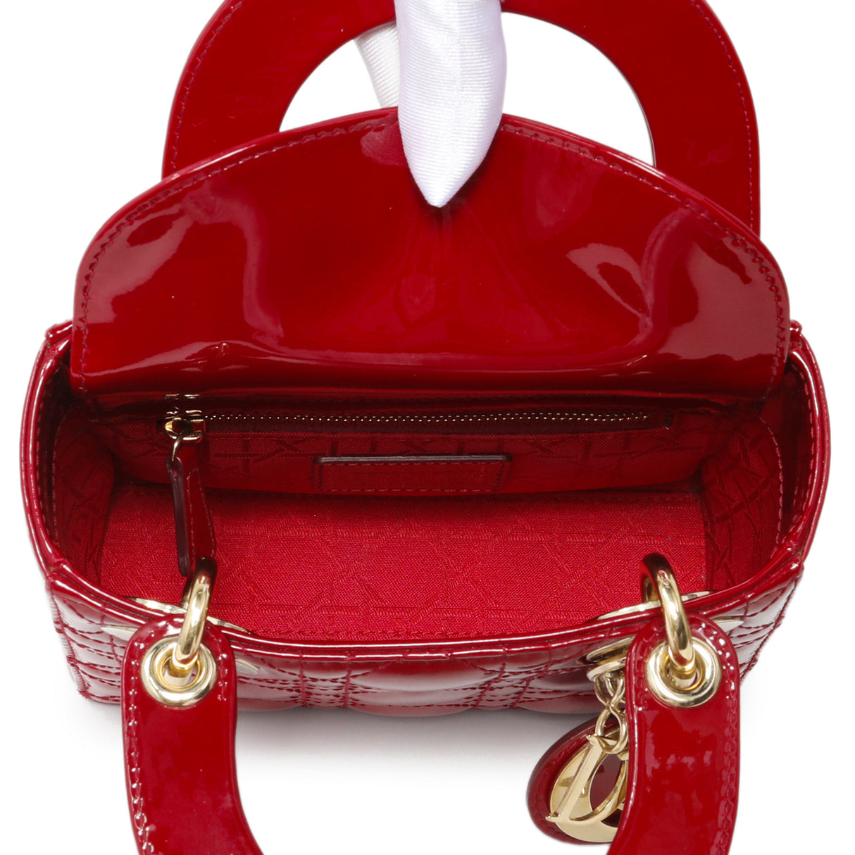 Christian Dior Red Patent Cannage Mini Lady Dior