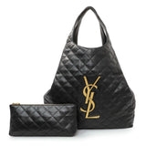 Saint Laurent Black Lambskin Quilted Maxi Icare Shopping Tote Handbags Saint Laurent