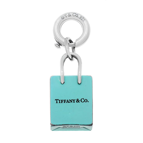 Tiffany & Co. Sterling Silver Blue Enamel Shopping Bag Charm