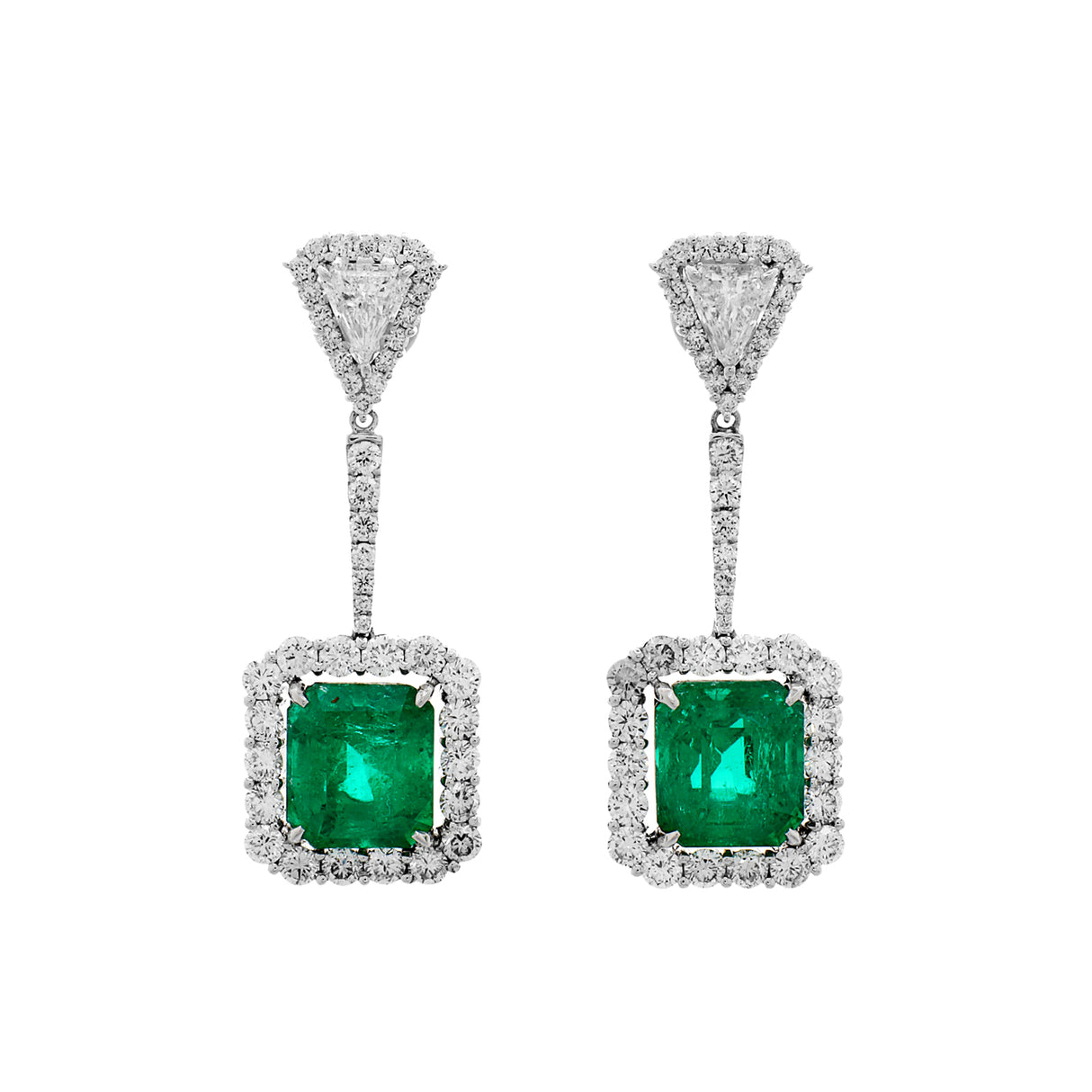 18K White Gold 10.18 Carat Emerald Diamond Earrings