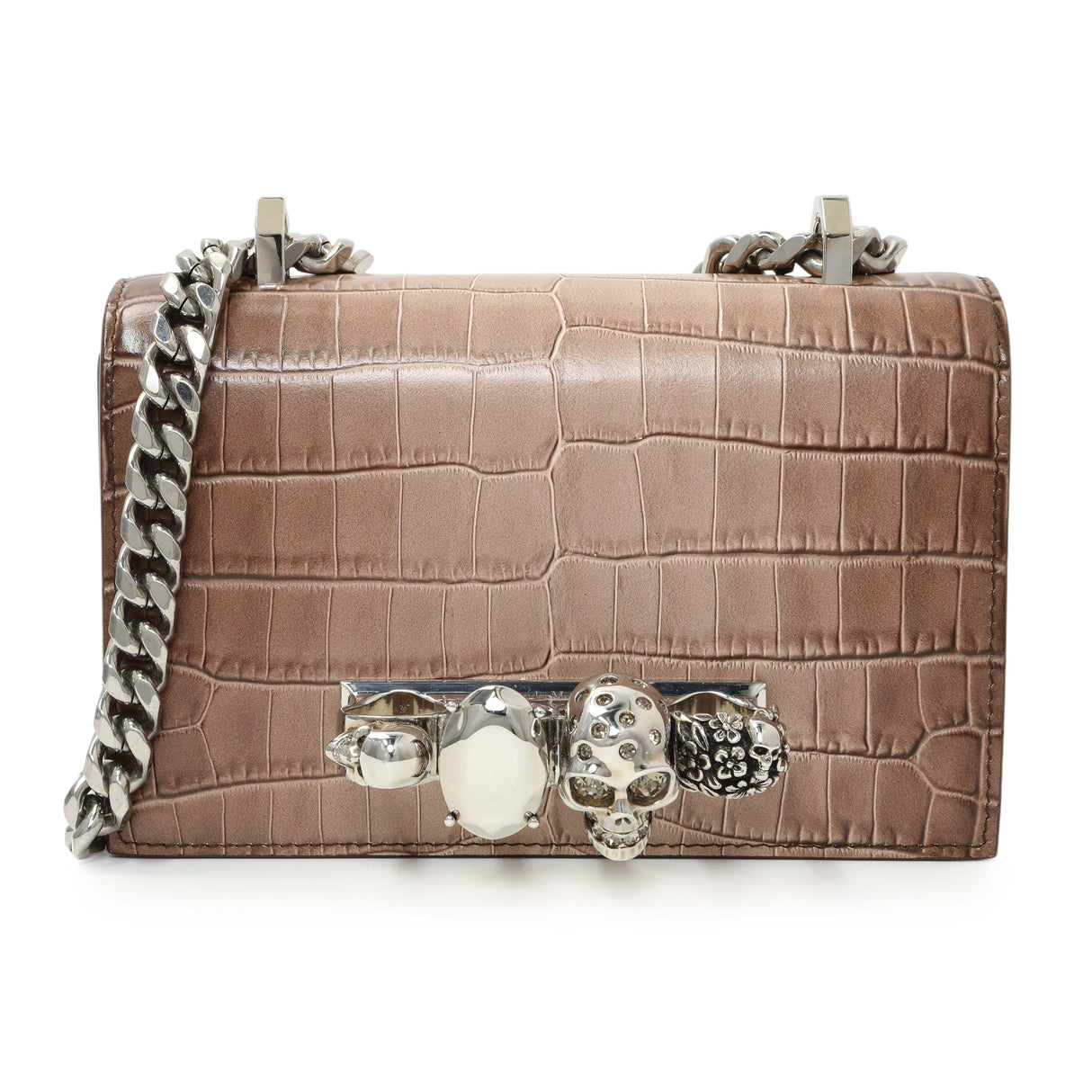 Alexander McQueen Crocodile Embossed Jeweled Satchel Handbags Alexander McQueen