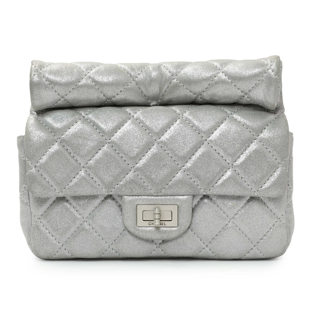 Chanel Silver Iridescent Calfskin Roll Reissue Clutch Handbags Chanel