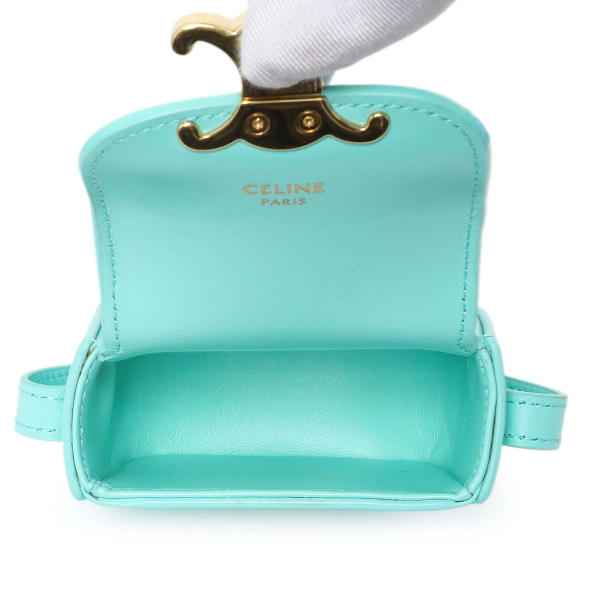 Celine Turquoise Shiny Calfskin Triomphe Airpods Case Accessories Celine