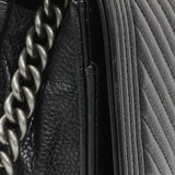 Chanel Black Grained Calfskin Chevron Quilted Boy Wallet On Chain Handbags Chanel