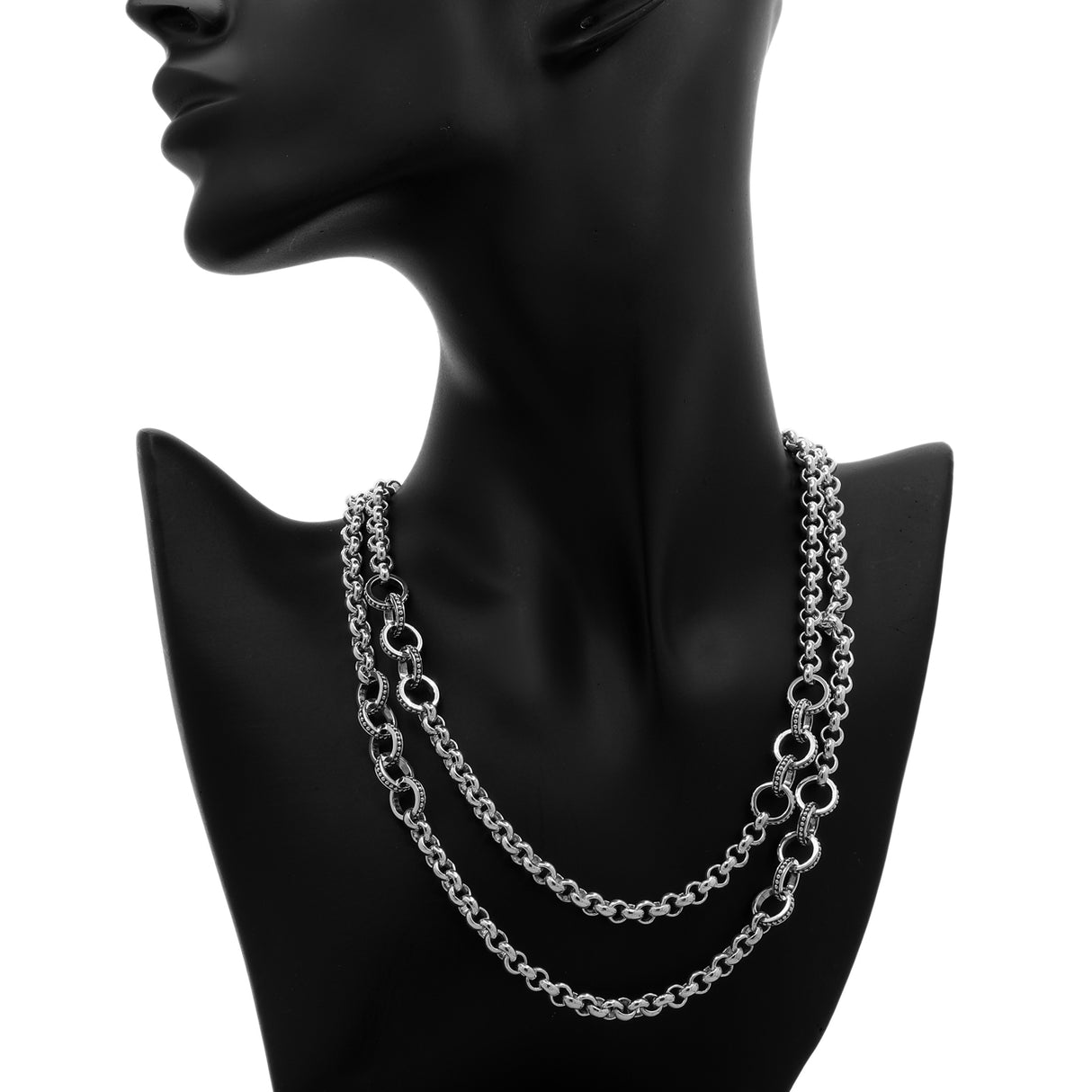 Lagos Sterling Silver Caviar 5-Ring Station Chain Necklace Designer Jewellery Lagos