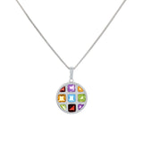 14K White Gold Multi-Gemstone Geometric Pendant Fine Jewellery Modaselle