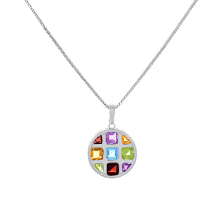 14K White Gold Multi-Gemstone Geometric Pendant Fine Jewellery Modaselle