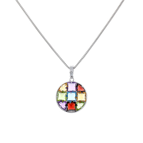 14K White Gold Multi-Gemstone Geometric Pendant Fine Jewellery Modaselle