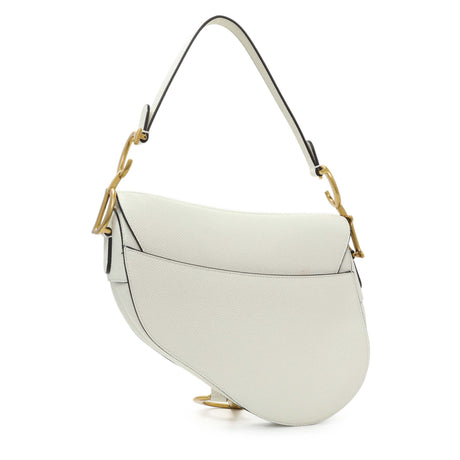 Christian Dior White Grained Calfskin Saddle Bag