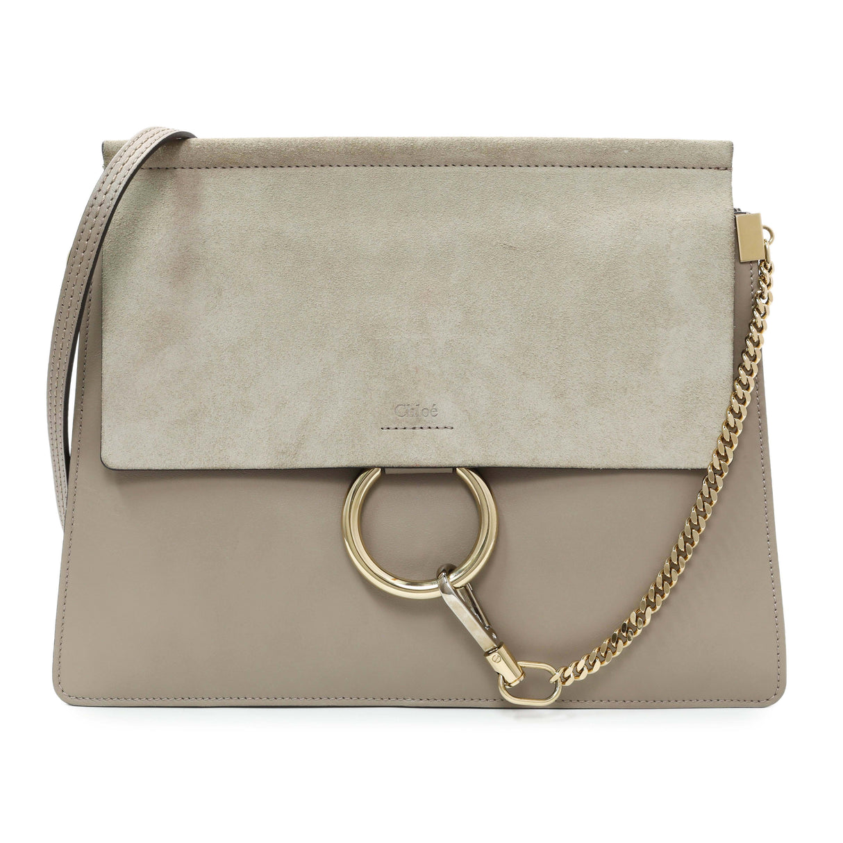 Chloe Motty Grey Calfskin Suede Medium Faye Shoulder Bag Handbags Chloe