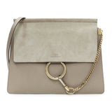Chloe Motty Grey Calfskin Suede Medium Faye Shoulder Bag Handbags Chloe